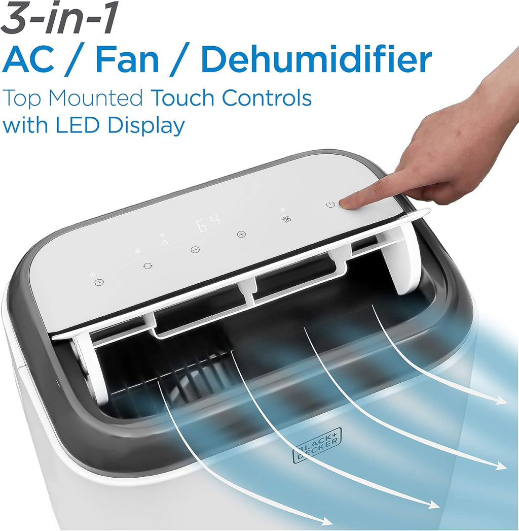 BLACK+DECKER Portable Air Conditioner. 8.000 BTU (5.000 BTU SACC) for Rooms Up To 350 Sq. Ft.. Portable AC with Full Function Remote Control & Window Kit.