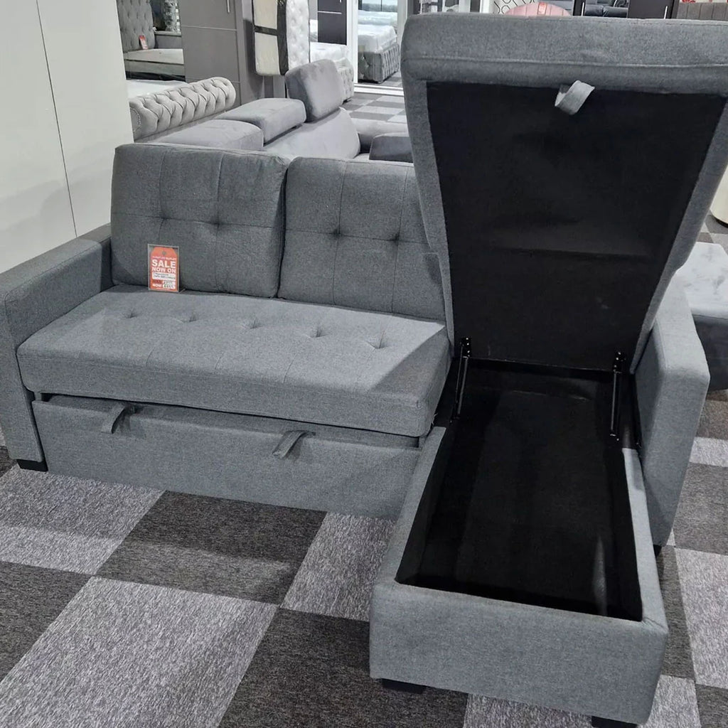 More4Homes NEWPORT FABRIC CORNER LARGE 3 SEATER SOFA BED WITH STORAGE LEFT OR RIGHT SIDE