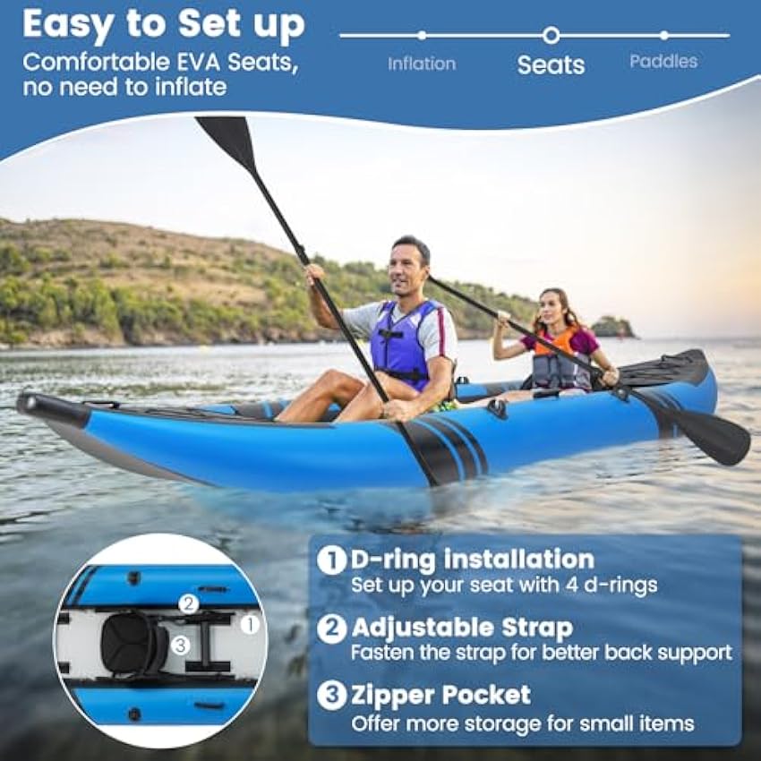 S AFSTAR Inflatable Kayak, 2 Person Canoe with 507 lbs Capacity, Drop-Stitch Floor, All Accessories & Carry Bag, 12.5 ft Large Sit in Tandem Kayak for Fishing, Camping & Exploring for Adults