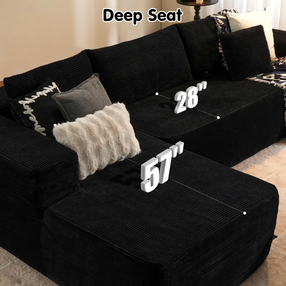 Ovios 106" Cloud Sectional Couch with L-Shape Chaise,Modern Modular Sofa with Deep Seat, Upholstered Couches for Living Room Bedroom,No Assembly Required