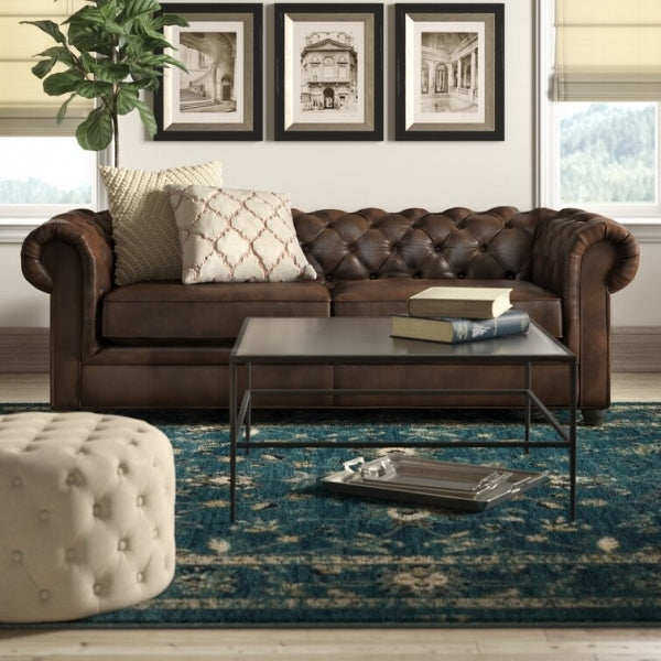 Owen 84” Genuine Leather Rolled Arm Chesterfield Sofa