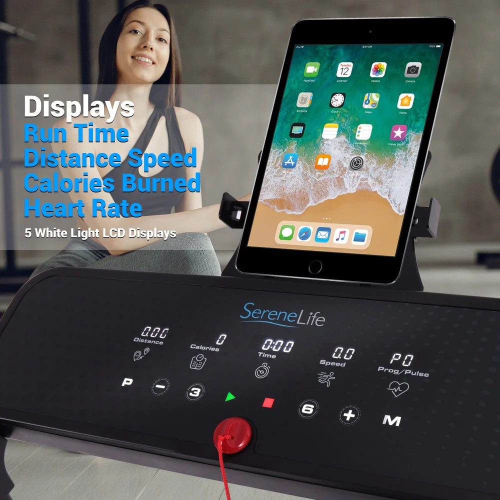 Folding Treadmill Electric Motorized Running Machine - 12 Pre-Set Program, 5 White Led Display & Mobile Phone/Tablet, Water Bottle Holder For Indoor Exercise