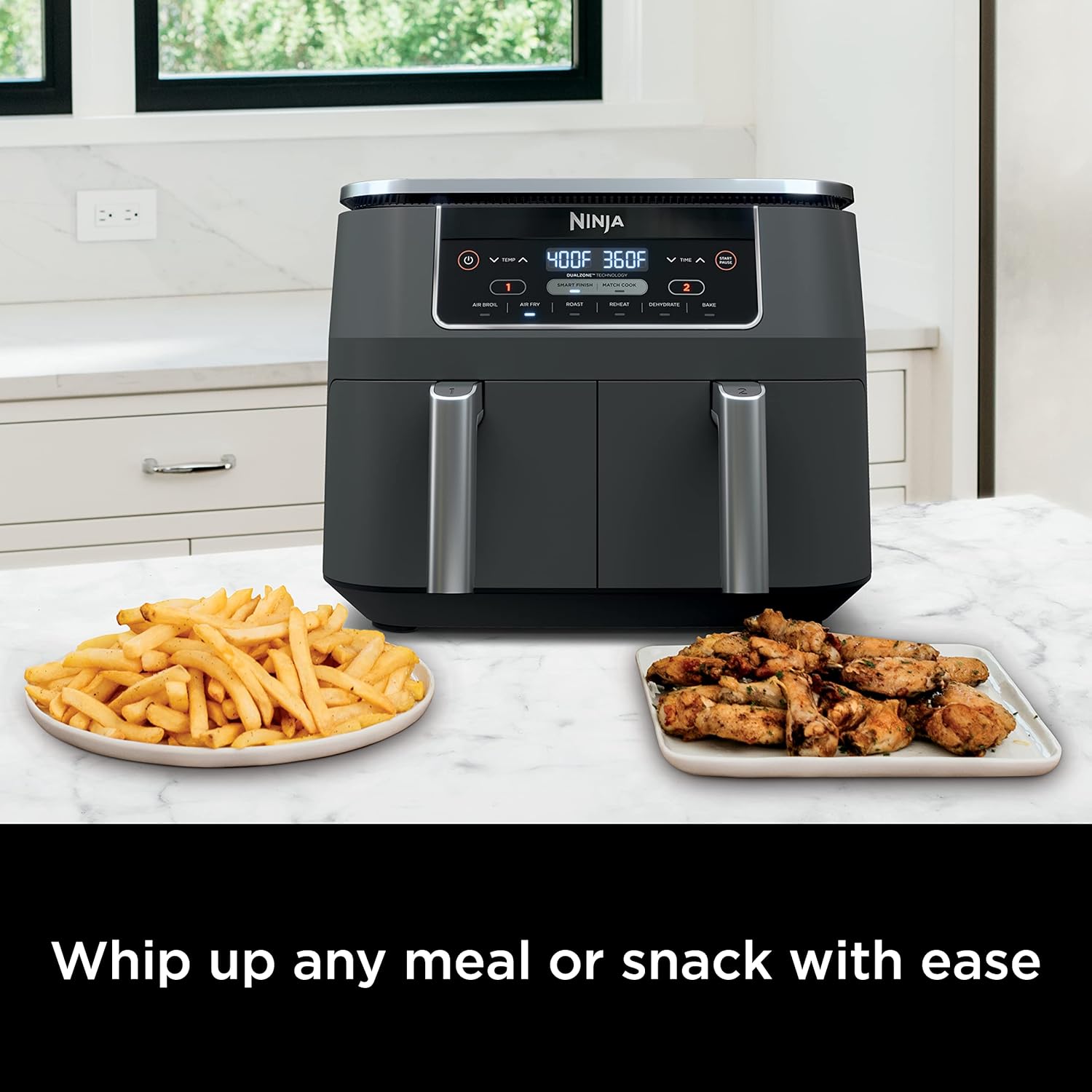 Ninja Foodi Dual Zone Digital Hot Air Fryer - 6-in-1, 2 Compartments, 6.2L, 7.6L, 9.5L – Non-Stick, Dishwasher Safe, Black AF300EU