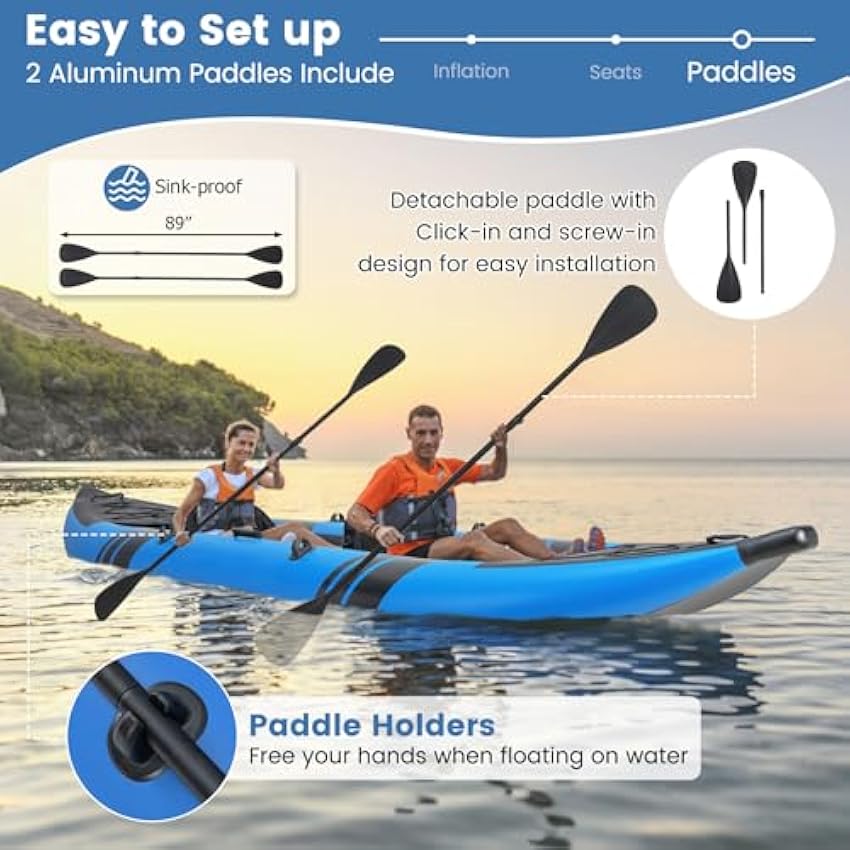 S AFSTAR Inflatable Kayak, 2 Person Canoe with 507 lbs Capacity, Drop-Stitch Floor, All Accessories & Carry Bag, 12.5 ft Large Sit in Tandem Kayak for Fishing, Camping & Exploring for Adults