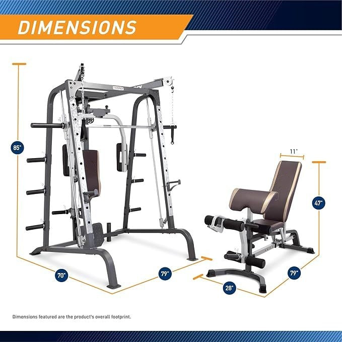 MARCY Smith Cage Exercise Machine Full Body Strength Training Home Gym Equipment System with Leg Trainer, Press Bar, PEC Bench and Squat Rack