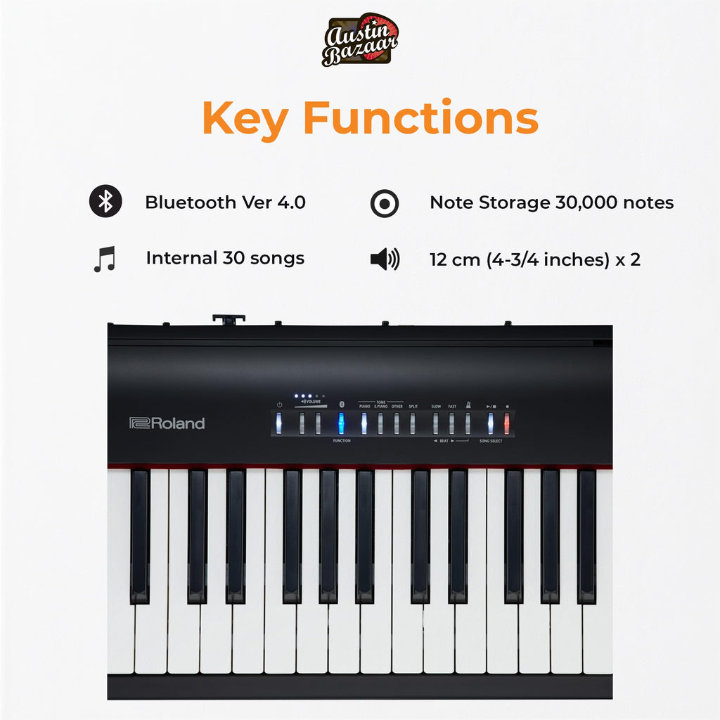 Roland FP-10 Digital Piano - Black Bundle with KSC-FP10 Stand, Bench, Sustain Pedal, Instructional Book, Online Lessons, Instructional DVD, and Austin Bazaar Polishing Cloth