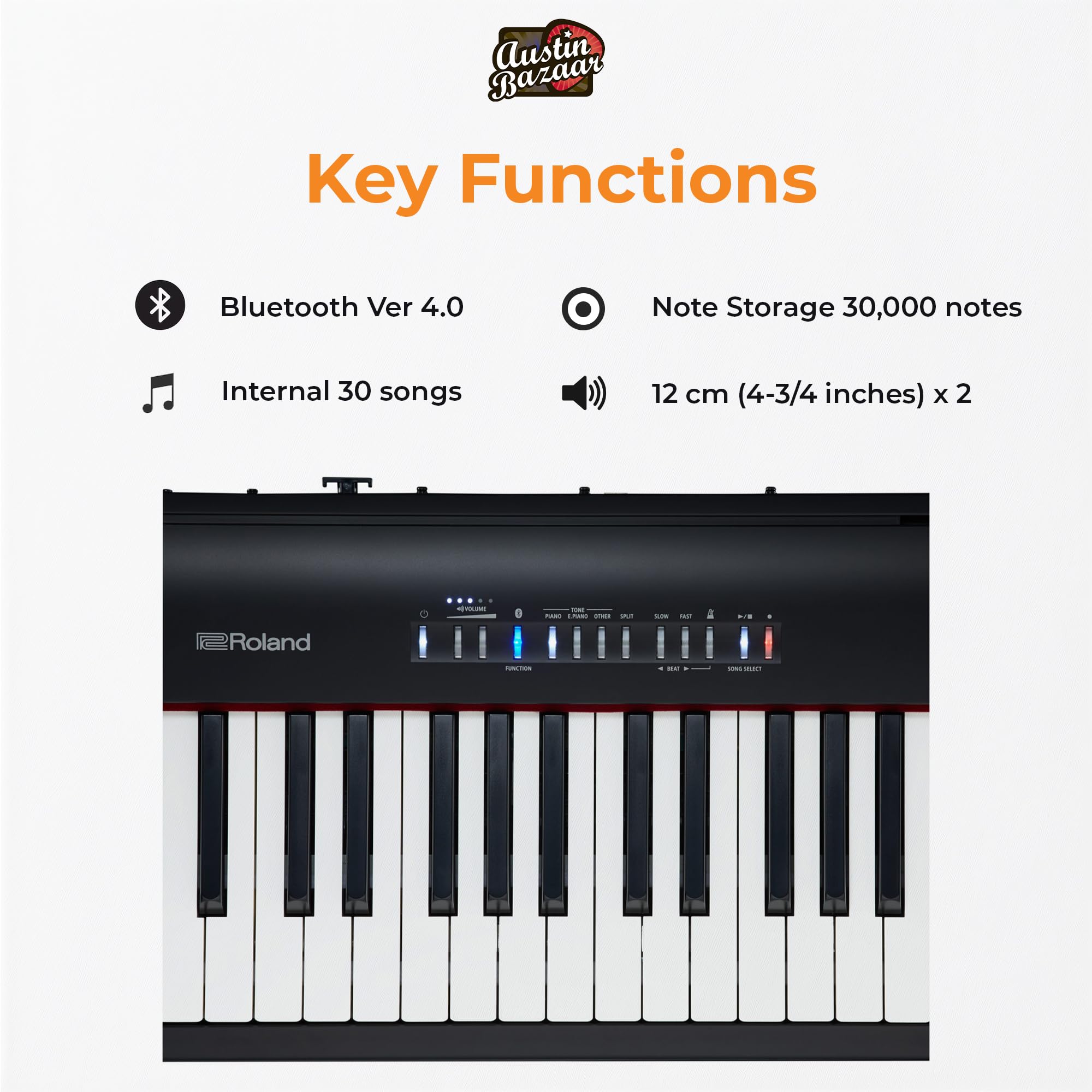 Roland FP-10 Digital Piano - Black Bundle with KSC-FP10 Stand, Bench, Sustain Pedal, Instructional Book, Online Lessons, Instructional DVD, and Austin Bazaar Polishing Cloth