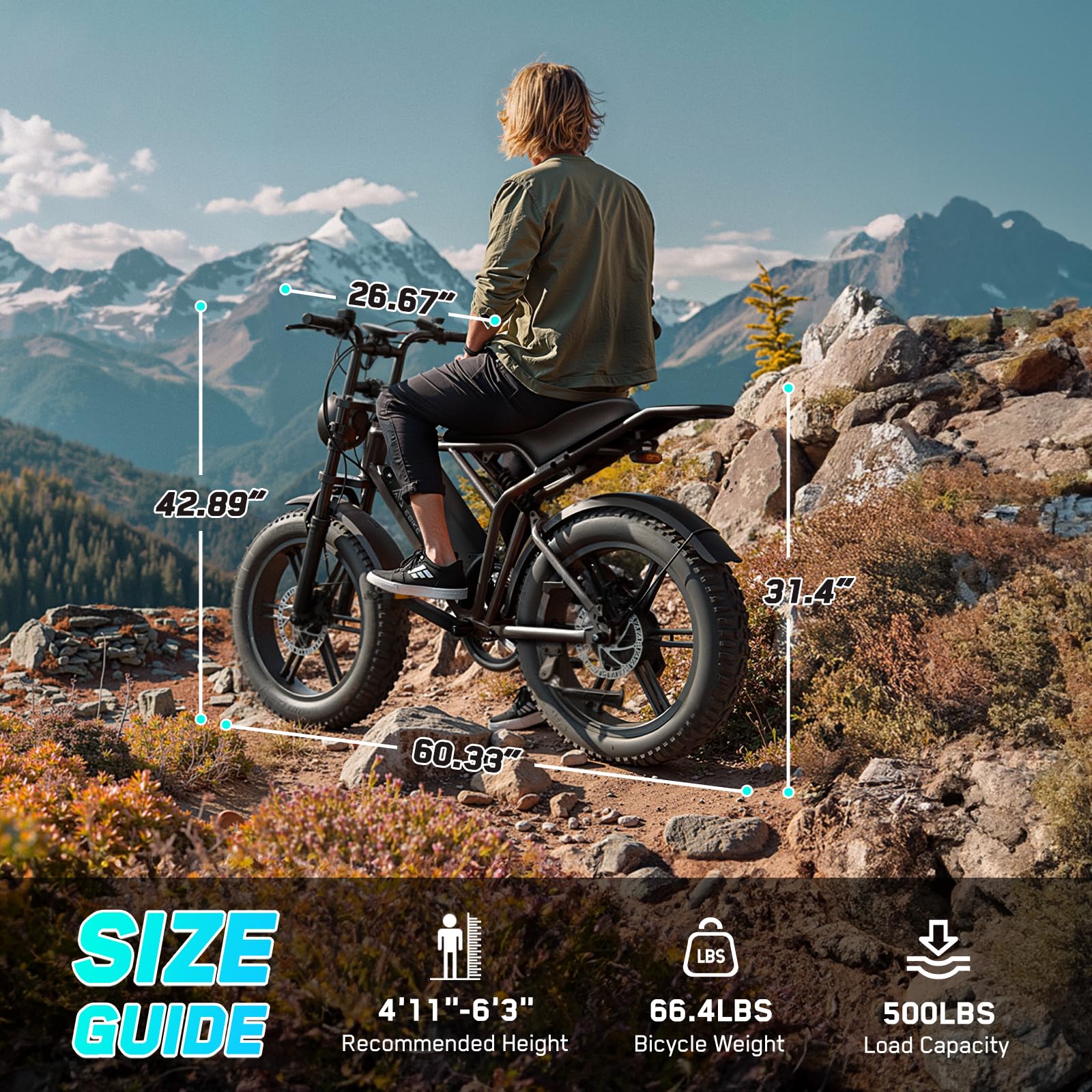 TST Electric Bike for Adults, 1500W Peak Brushless Motor 28 MPH 60 Miles/110 Miles Fat Tire E Bike with 48V 15Ah/ 25Ah Removable Battery 20" Electric Dirt Bike Hydraulic Suspension and 7-Speed