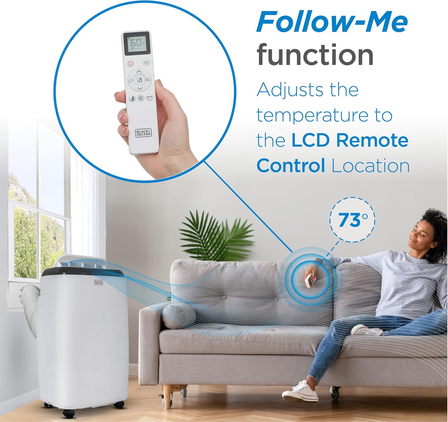 BLACK+DECKER Portable Air Conditioner. 12.000 BTU for Rooms Up To 550 Sq. Ft.. Portable AC with Follow Me Remote Control & Window Kit.