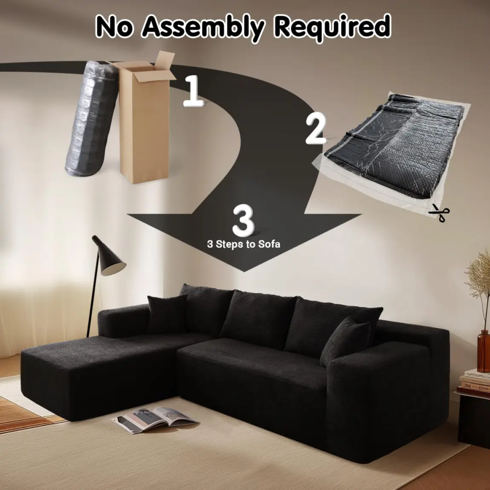 Ovios 106" Cloud Sectional Couch with L-Shape Chaise,Modern Modular Sofa with Deep Seat, Upholstered Couches for Living Room Bedroom,No Assembly Required