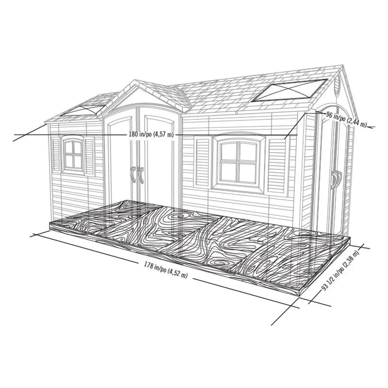 Double entry 15' wide x 8' deep plastic storage shed