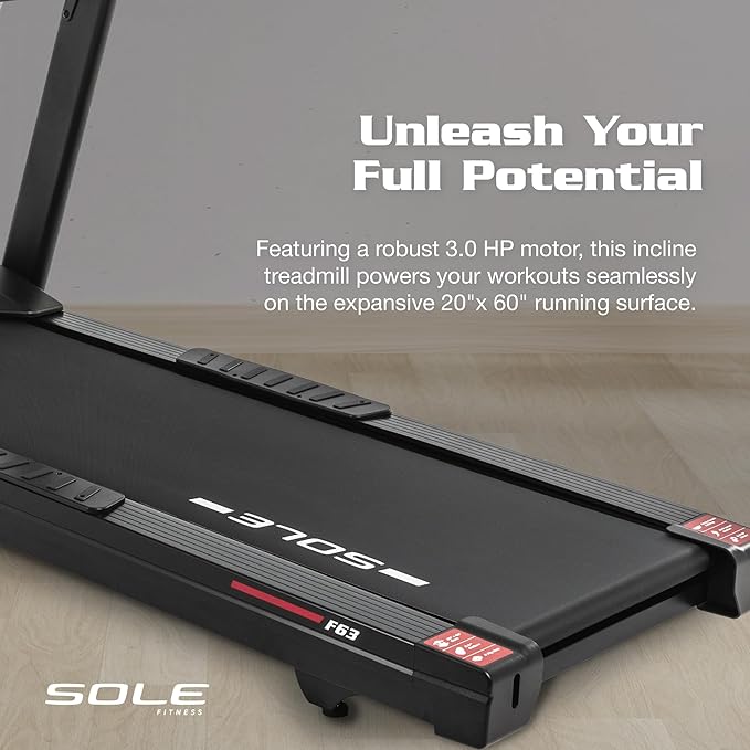 Sole F63 Treadmill – Smart Folding Design, Powerful 3.0HP Motor & Bluetooth Fitness Tracking