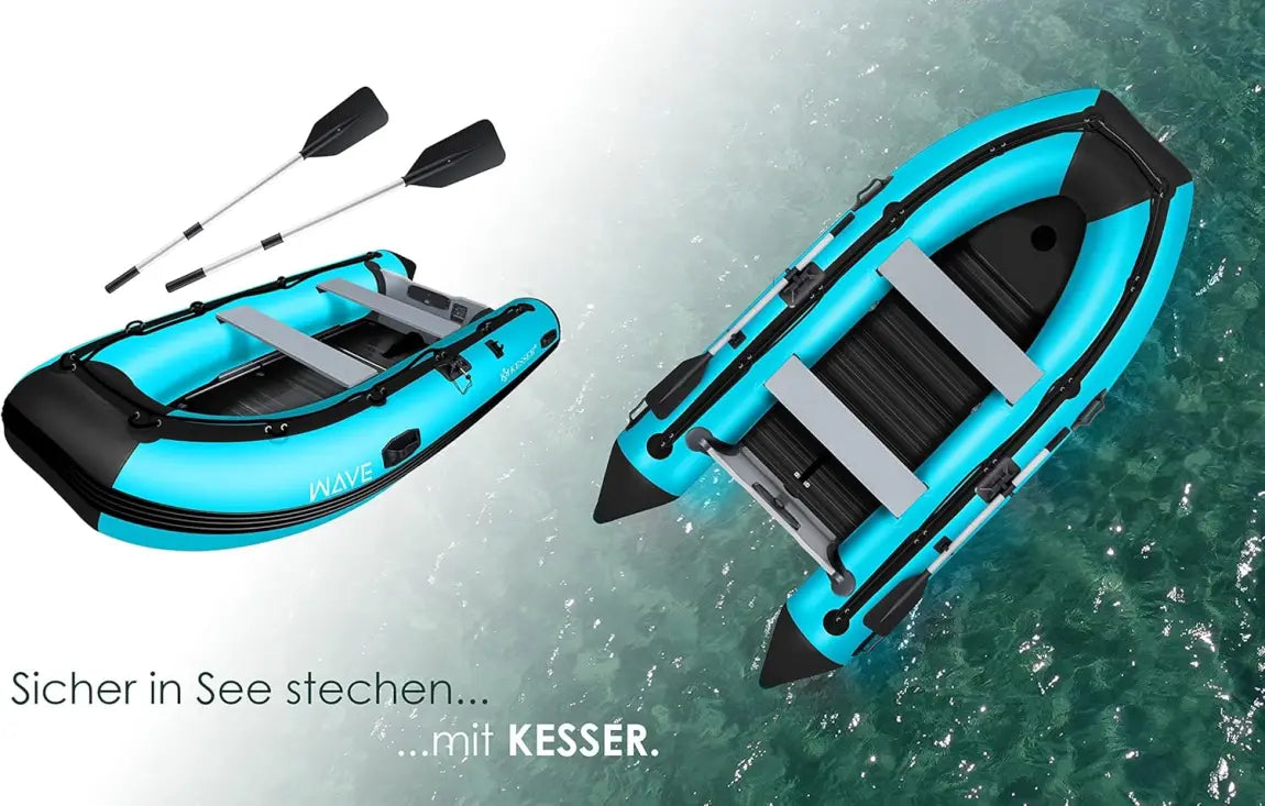 KESSER® Inflatable Boat 3.20 m for 4 People - Wave Motor Suitable Leisure Boat Paddle Boat Motor Boat Fishing Boat - with 2 Benches - Aluminium Base Paddle Pump Repair Kit & Bag Inflatable PVC