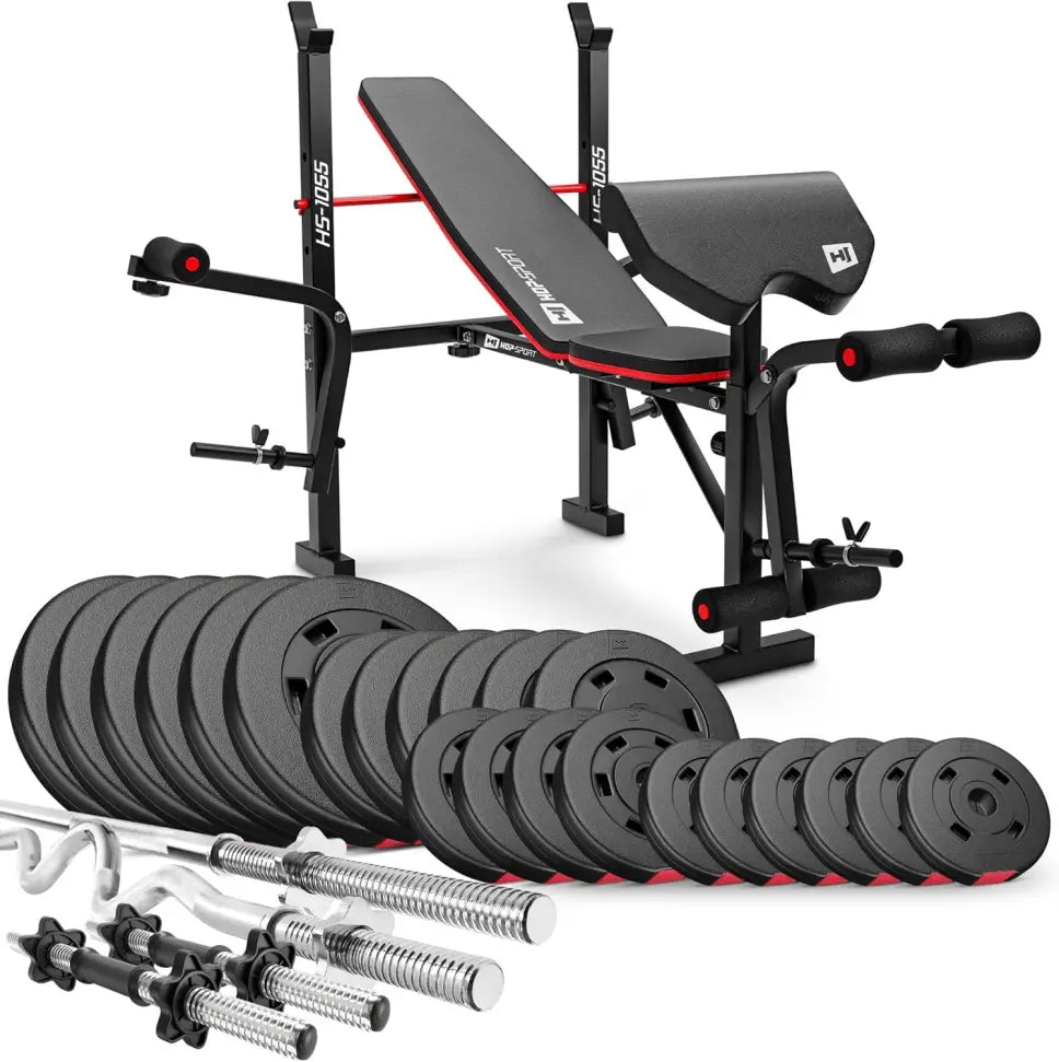 Hop-Sport HS-1055 Folding Reclining Weight Bench Complete Training Bench Dumbbell Stand Leg Trainer Multifunctional for Lying Developer with Butterfly