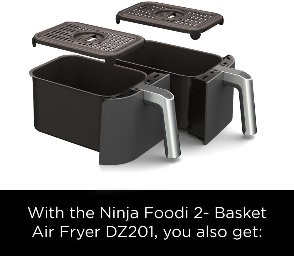 Ninja Foodi Dual Zone Digital Hot Air Fryer - 6-in-1, 2 Compartments, 6.2L, 7.6L, 9.5L – Non-Stick, Dishwasher Safe, Black AF300EU