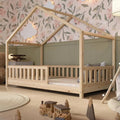 Crazy Pine Cabin Bed 160x80 cm – Natural Wood Children's Bed with Barrier – Montessori Floor Bed with Height-Adjustable Legs and Removable Barrier - Crazy House