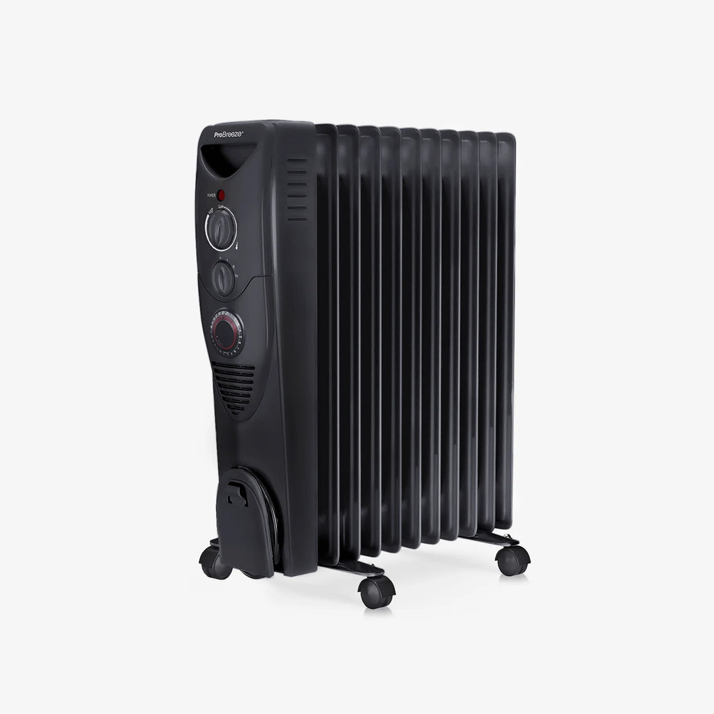 2500W Oil Filled Radiator Heater with 11 Fins - Black