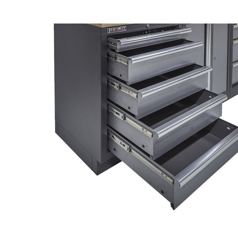 Workshop set with hardwood worktop, pegboard, tool cabinet - 10 drawers - workshop equipment 272 x 46 x 94.5 / 199.5 cm