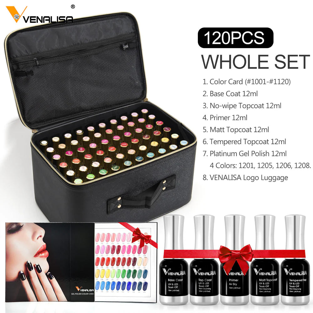 VENALISA 120 Pcs 12ML Gel Nail Polish Set with Base and Top Coat, Gel Polish Kit White Black Pink Blue Colors Soak Off UV LED Nail Gel Polish Sets Nail Art Starter Manicure Salon