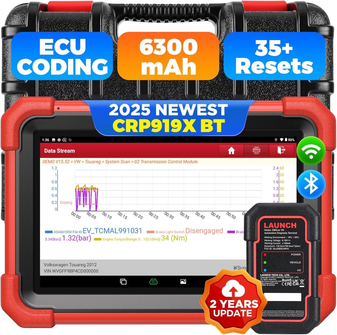 LAUNCH X431 CRP919XBT Elite 2025 OBD2 Scanner – Wireless Bidirectional ECU Coding Tool with CANFD & DOIP, Full System OE-Level Diagnostics, IMMO, FCA AutoAuth, 35+ Reset Services, 2-Year Free Updates