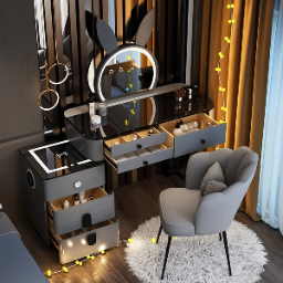 Makeup Vanity Desk Set. With 3 Color LED Lights Mirror. With Cushioned Stool. for Family Bedroom. for Her (120CM/47.2IN)