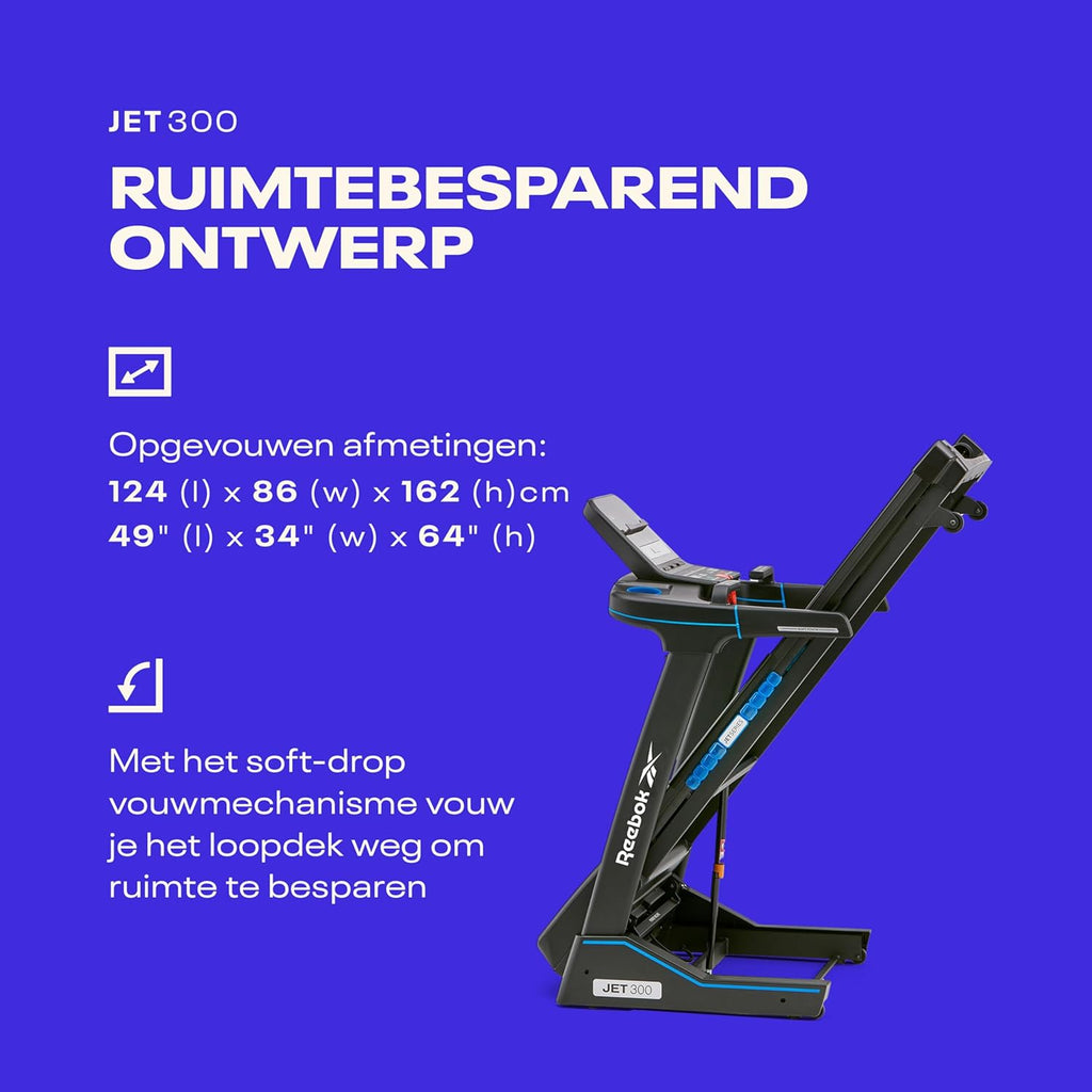 Reebok Jet 300 Bluetooth Treadmill – Smart Folding Running Machine with 2.5HP Motor, 15 Incline Levels & Fitness Tracking