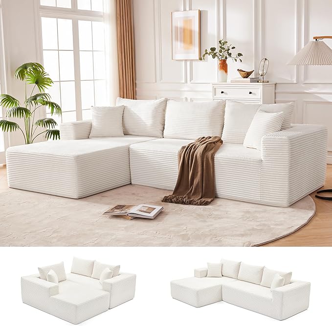 Cloud Sectional Sofa 110" with Chaise – Ultra Deep Seat, Fluffy Modular Couch, No-Assembly L-Shaped Beige Sofa for Cozy Living Rooms
