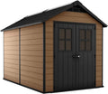 Keter Newton 7.5x11 Large Resin Outdoor Storage Shed Kit &ndash; Perfect to Store Patio Furniture, Garden Tools, Bike Accessories, and Lawn Mower, Mahogany Brown