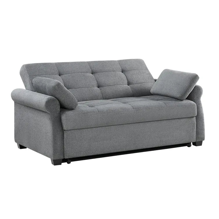 Serta Sabrina 73" Queen Rolled Arm Tufted Back Convertible Sleeper Sofa with Cushions (Dark Gray)
