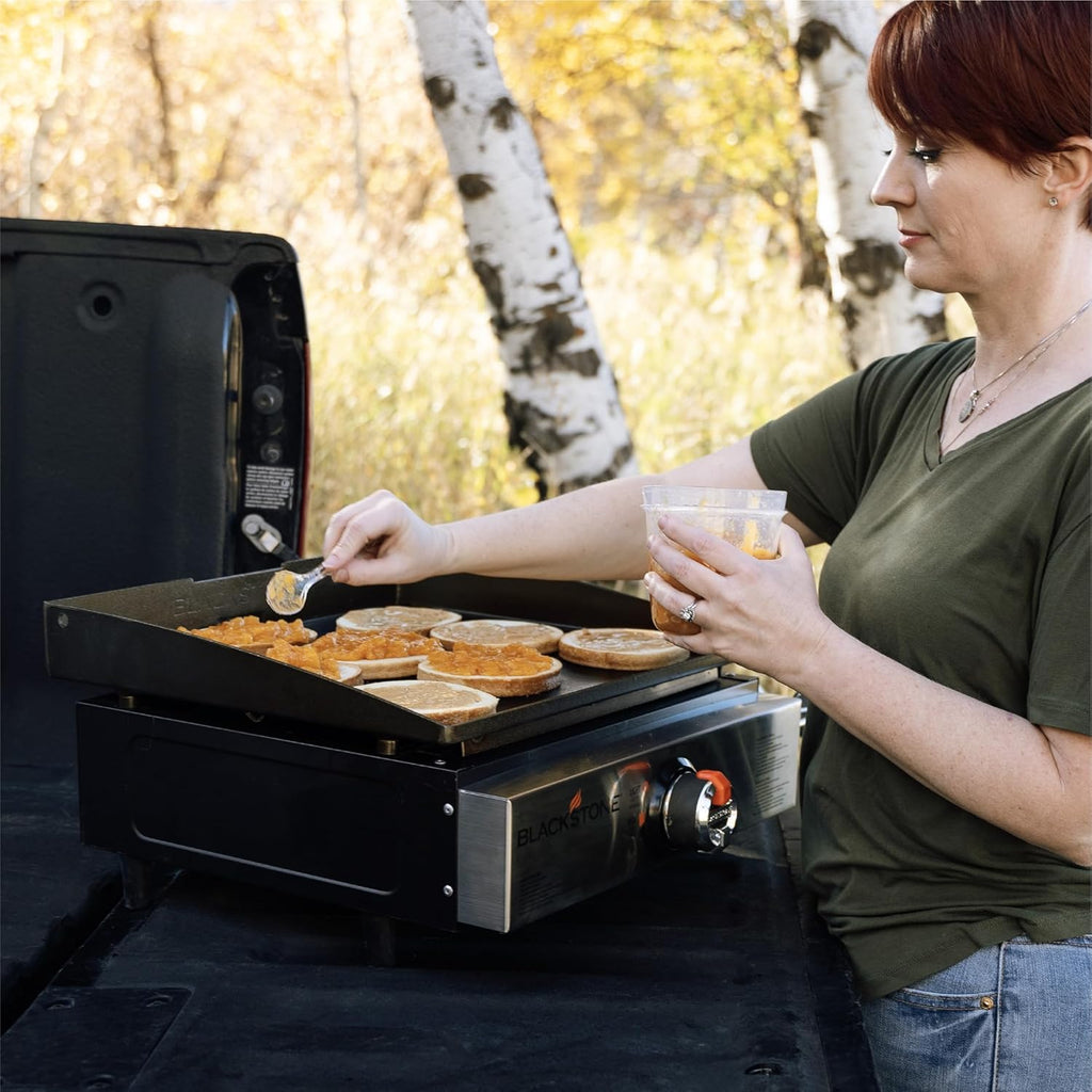 Stainless Steel Propane Gas Portable Flat Top Frying Pan Accessory Station for Kitchen, Camping, Outdoor, Tailgate Party, Tabletop, Countertop - Heavy Duty, 17 Inch