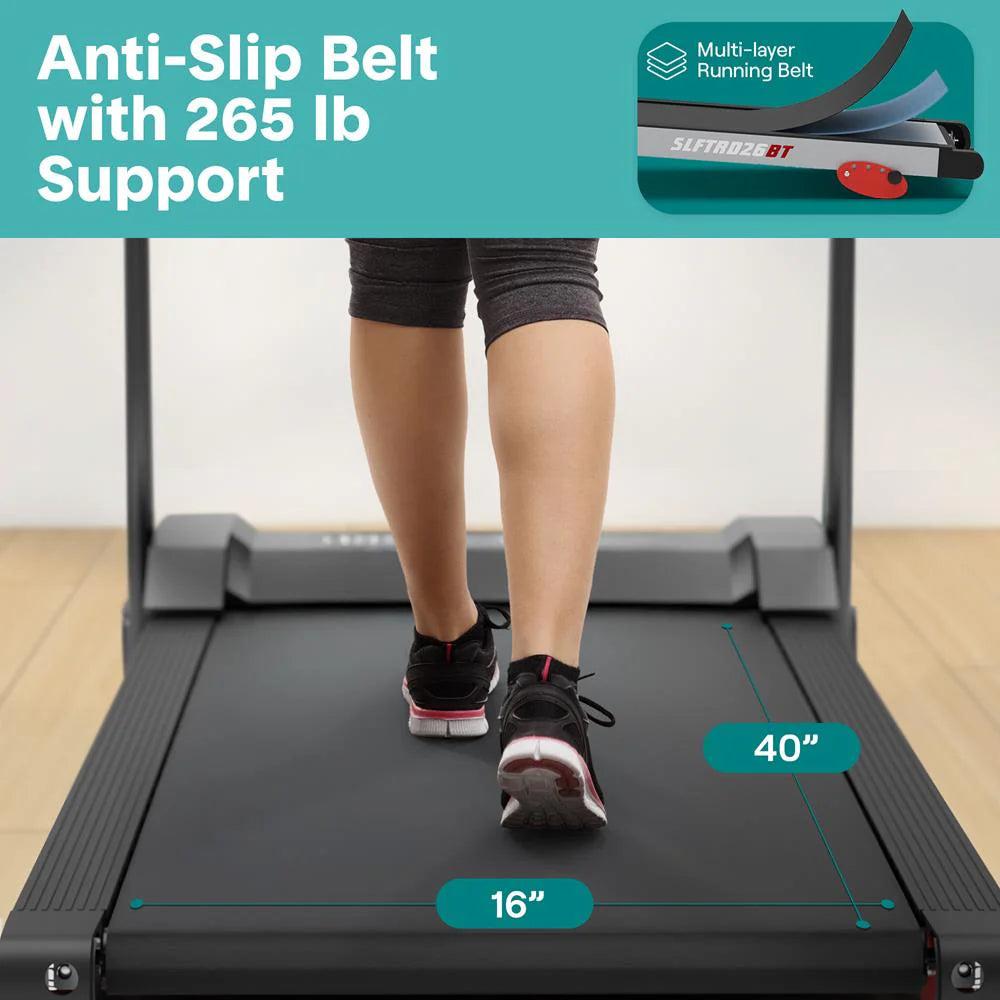 Folding Treadmill for Home Fitness, 6 MPH, 1HP Motor, 12 Programs, Bluetooth