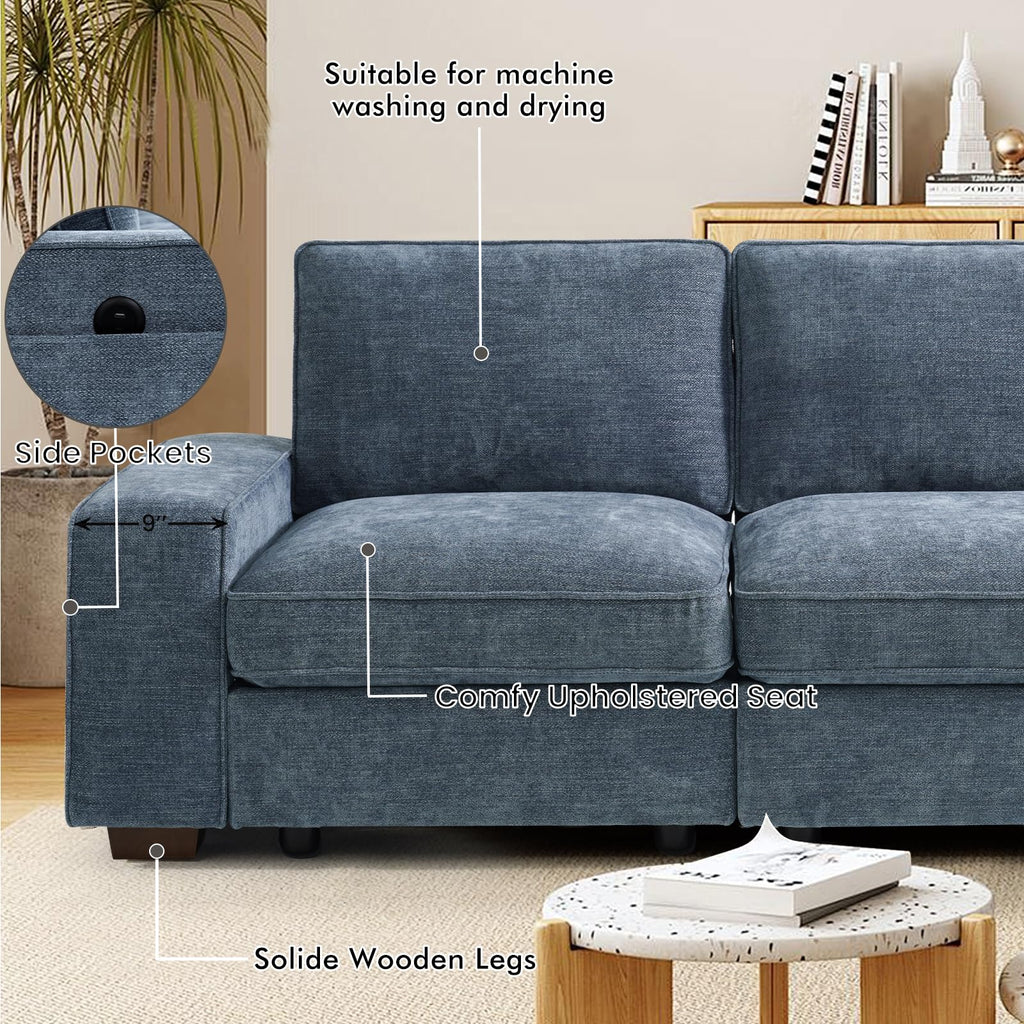 TEKAMON 100" Modular Sectional Sofa with Seats Storage, L Shaped Couch with Movable Ottoman, Chenille Fabric Couch for Living Room, Office, Apart W/Deep Seat, USB Charging,Removable Cover