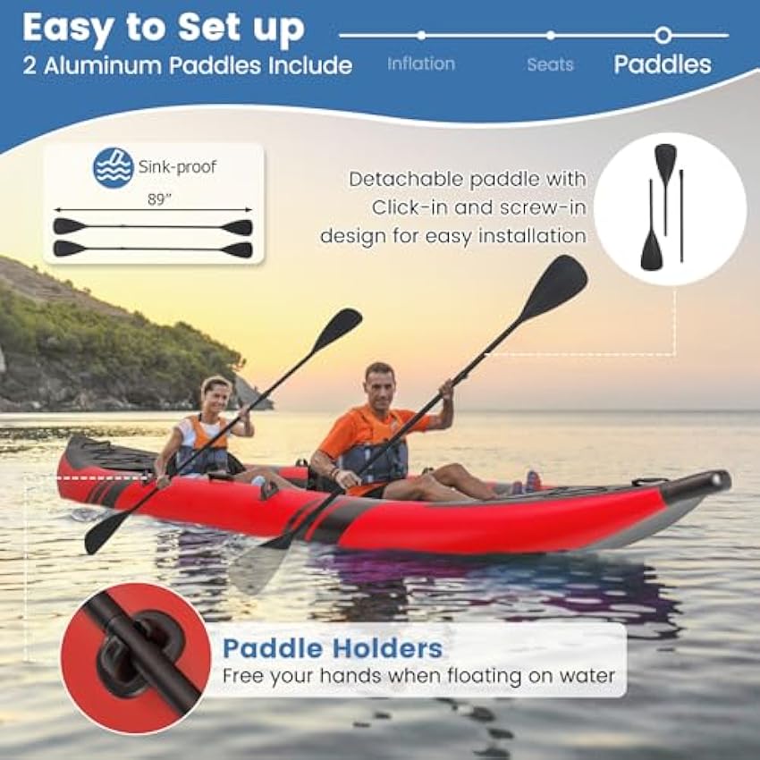 S AFSTAR Inflatable Kayak, 2 Person Canoe with 507 lbs Capacity, Drop-Stitch Floor, All Accessories & Carry Bag, 12.5 ft Large Sit in Tandem Kayak for Fishing, Camping & Exploring for Adults