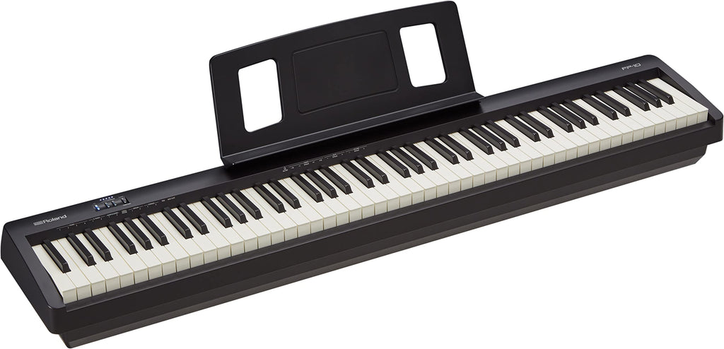 Roland FP-10 Digital Piano - Black Bundle with KSC-FP10 Stand, Bench, Sustain Pedal, Instructional Book, Online Lessons, Instructional DVD, and Austin Bazaar Polishing Cloth