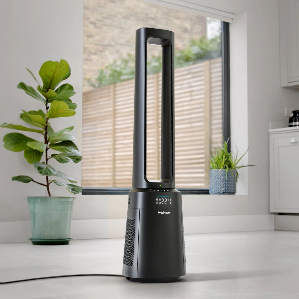 OmniAir 41" Premium Bladeless Tower Fan and Air Purifier with Smart App Control - Black