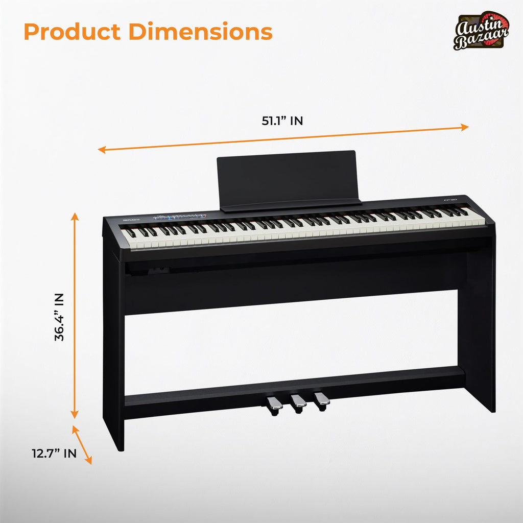Roland FP-10 Digital Piano - Black Bundle with KSC-FP10 Stand, Bench, Sustain Pedal, Instructional Book, Online Lessons, Instructional DVD, and Austin Bazaar Polishing Cloth