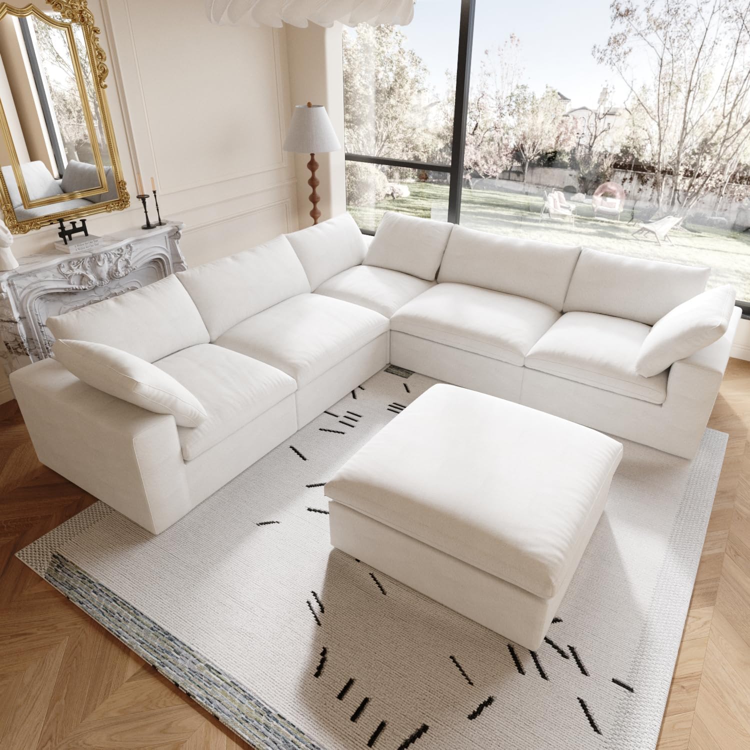 160.6" Cloud Modular Sectional Sofa with Storage Ottomans, V Shaped Minimalist Sofa Couch, Convertible Couch Deep Seat for Living Room Sets,Covers Washable&Replaceable