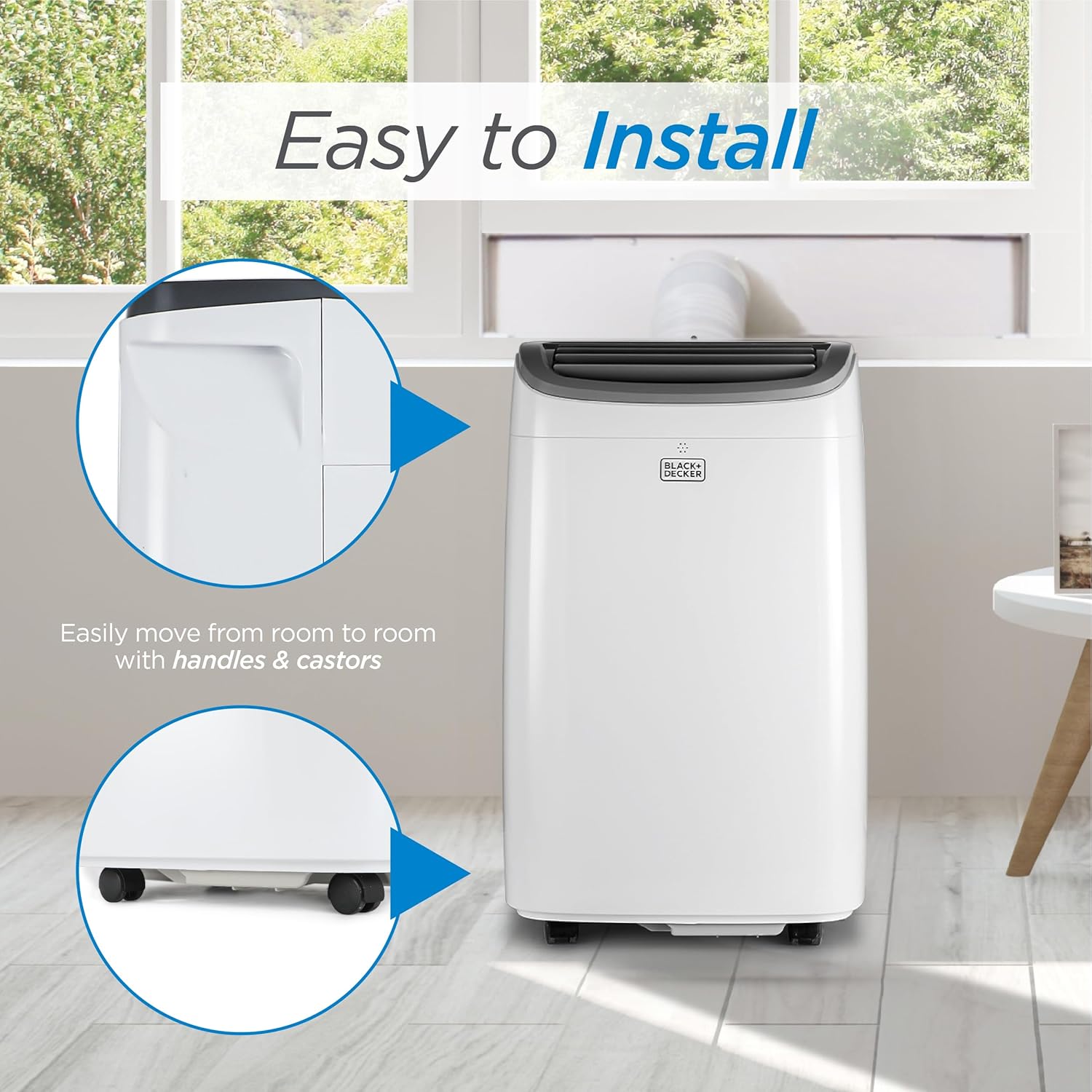 BLACK+DECKER Portable Air Conditioner. 9.000 BTU. White | 5.300 BTU SACC for Rooms up to 400 Sq. Ft.. 3-in-1 Portable AC. Fan and Dehum with Follow Me Remote Control and Window Kit