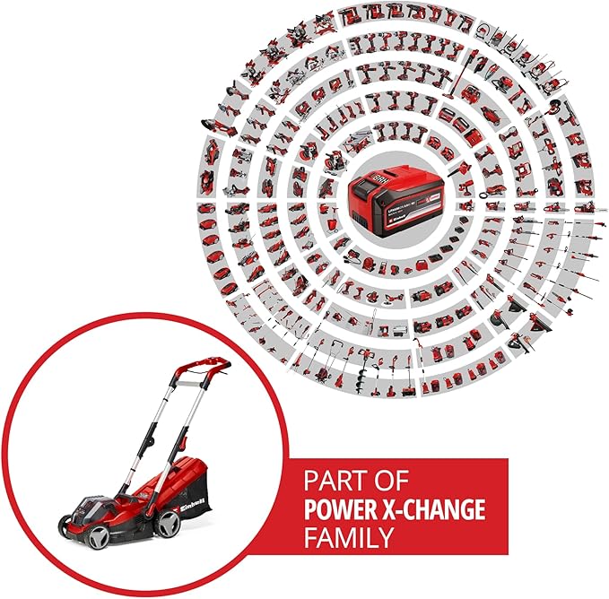 Power X-Change RASARRO 36/34 Cordless Lawnmower With Battery (x2) And Charger (x2) - 36V, 34cm Cutting Width, 30L Grass Box, 5 Cut Heights - Battery Lawn Mower For Lawns Up To 300m²