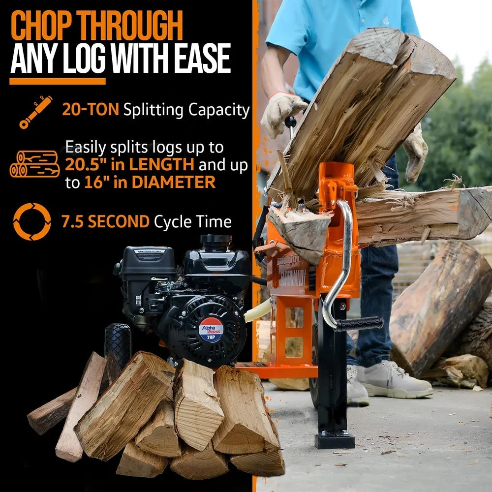 Super Handy GUO077 Portable 20 Ton Gas Powered Log Splitter