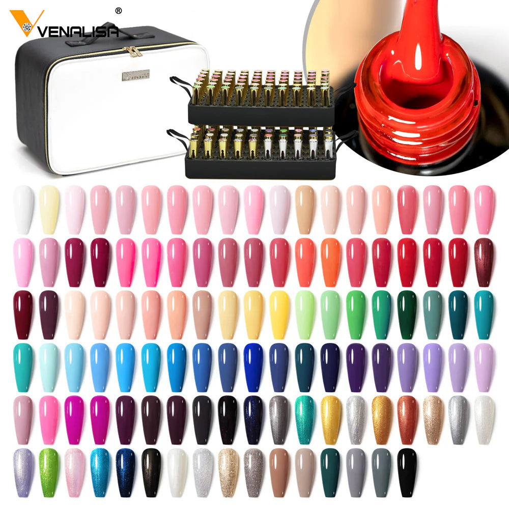VENALISA 120 Pcs 12ML Gel Nail Polish Set with Base and Top Coat, Gel Polish Kit White Black Pink Blue Colors Soak Off UV LED Nail Gel Polish Sets Nail Art Starter Manicure Salon