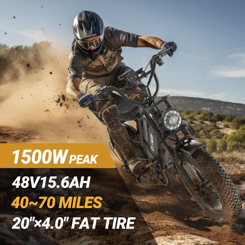 【VOLTVOGUE-Qlaway 】Electric Bike, Peak Power 1500W, Full Suspension, Top Speed 31 MPH, Range 40-70 Miles, 48V 18Ah Removable Battery, 2-Seater Design, LED Headlights, 20-Inch All-Terrain Fat Tires, UL 2849 Certified. Ebike Electric Motorcycle