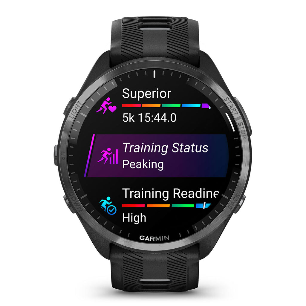 Garmin Forerunner® 965 Running Smartwatch, Colorful AMOLED Display, Training Metrics and Recovery Insights, Black and Powder Gray, 010-02809-00