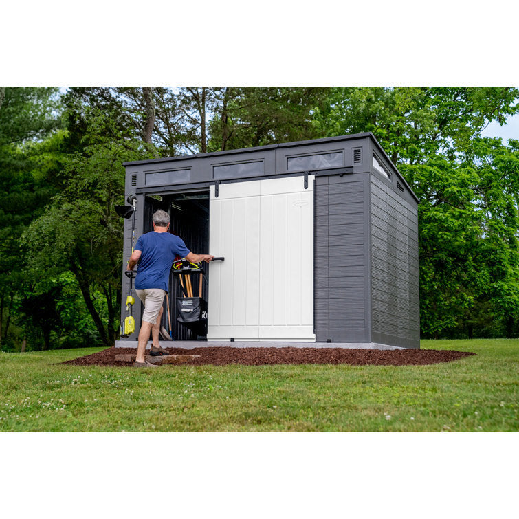 Suncast Modernist 10 ft. 9.5 in. W x 7 ft. 3.5 in. D Barn Door Resin Storage Shed