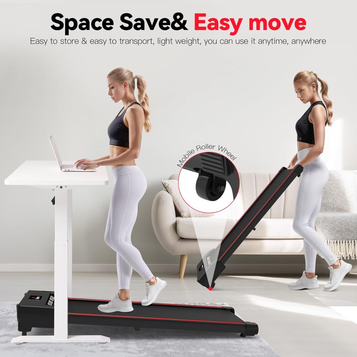 Walking Vibration Mat with APP, 3-in-1 Under Desk Treadmill, 2.5 HP Low Noise Walking Treadmill Mat with Remote Control, Home Office Portable Treadmill