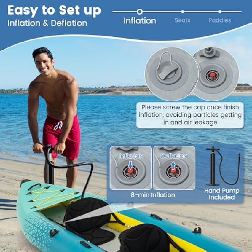 S AFSTAR Inflatable Kayak, 2 Person Canoe with 507 lbs Capacity, Drop-Stitch Floor, All Accessories & Carry Bag, 12.5 ft Large Sit in Tandem Kayak for Fishing, Camping & Exploring for Adults
