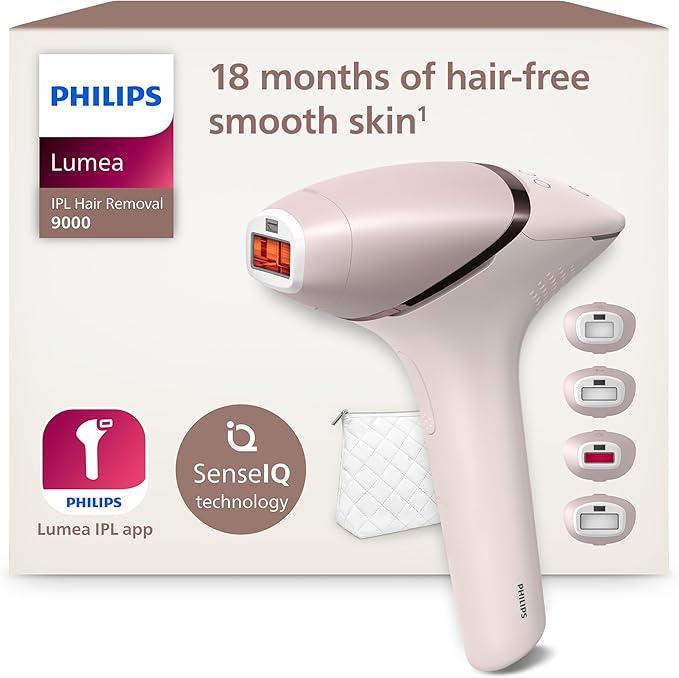 Philips Lumea 9000 IPL Hair Removal – At-Home Laser Alternative with SenseIQ, 4 Attachments for Body & Face, Cordless & Corded (BRI957/00)