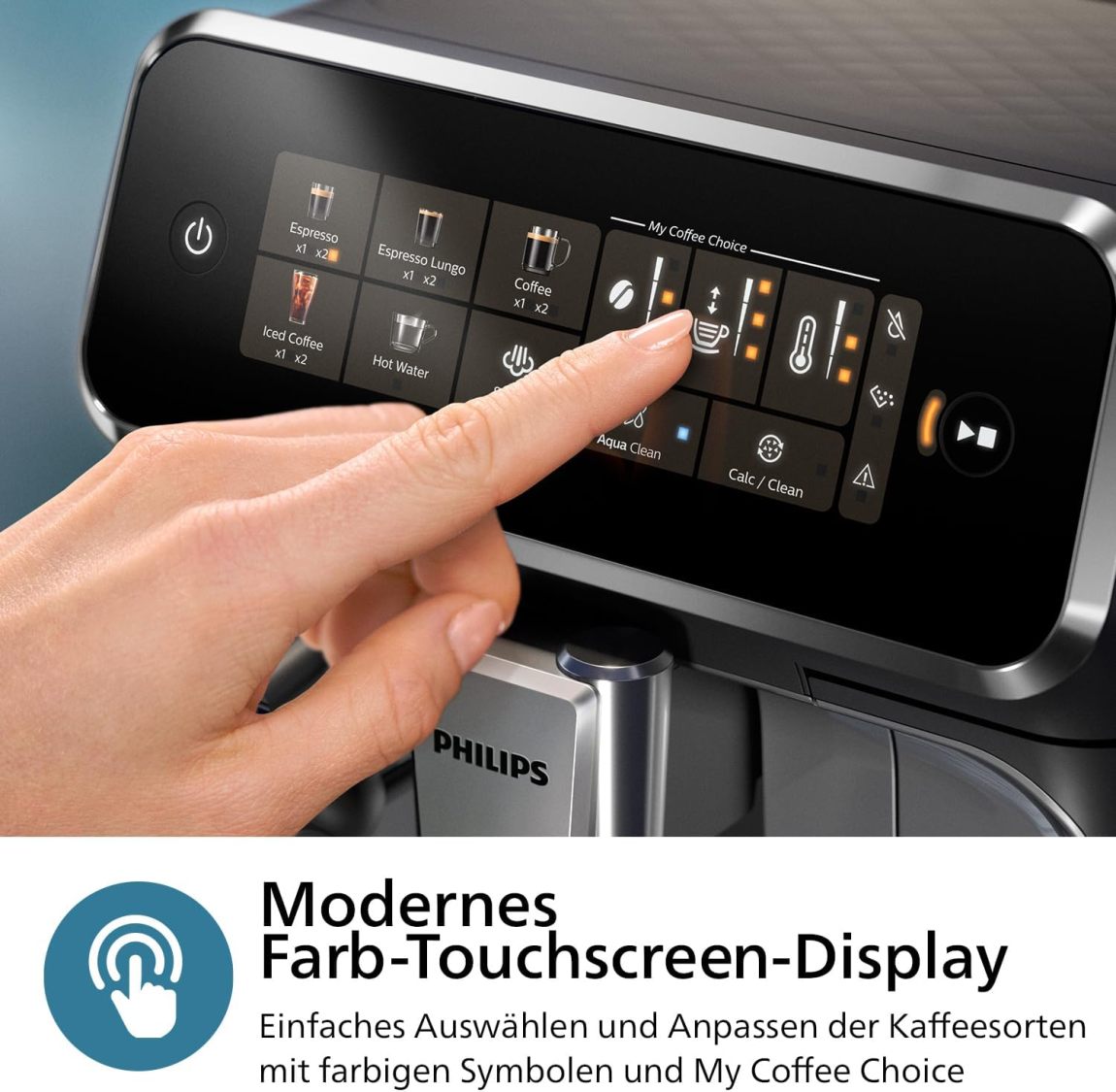 Philips 3300 Series Fully Automatic Espresso Machine - 6 Drinks, Modern Colour Touch Screen Display, LatteGo Milk System, SilentBrew, 100% Ceramic Grinder, AquaClean Filter, Black Chrome (EP3347/90)