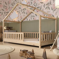 Crazy Pine House Bed with Drawers 80x160 cm – Children's Bed Made of Natural Wood – Floor Bed with Storage and Removable Barrier - Crazy House