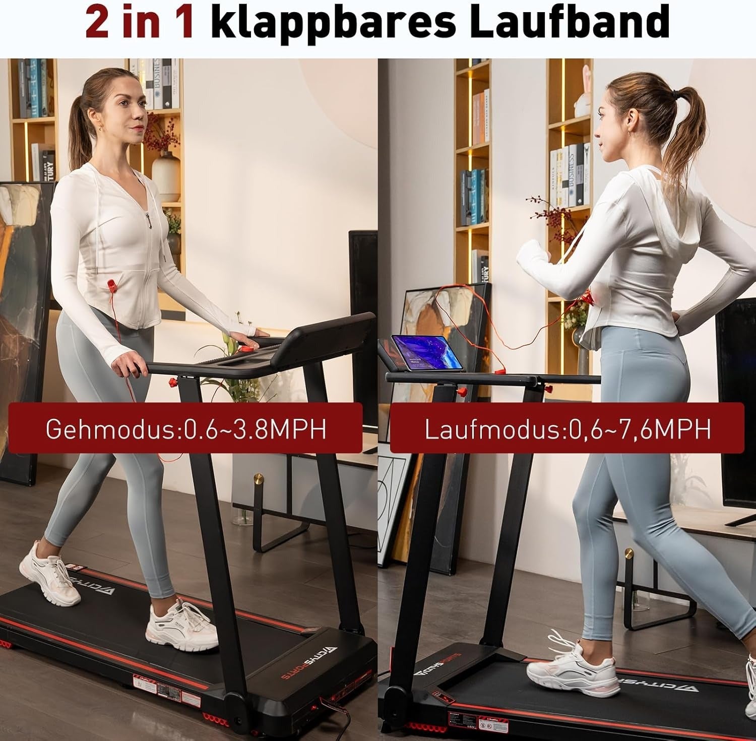 CITYSPORTS Elektrische Loopband, Opvouwbare Loopband voor Thuis tot 12 km/u, met LED Display, APP en 360° Tablet Houder, Compacte Wandelband voor Thuis en Kantoor